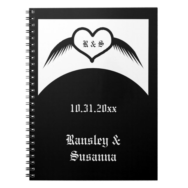 Gothic Wedding Winged Heart Custom Monogrammed Notebook (Front)