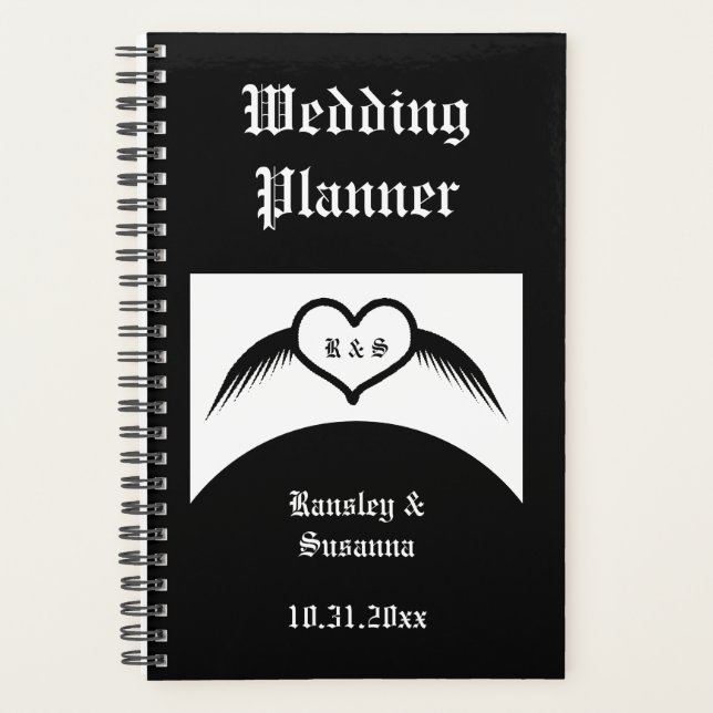 Gothic Wedding Winged Heart Custom Monogrammed Planner (Front)