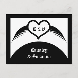 Gothic Wedding Winged Heart Custom Monogrammed Postcard