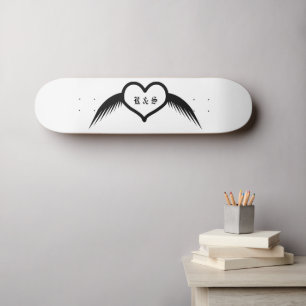 Gothic Wedding Winged Heart Custom Monogrammed Skateboard