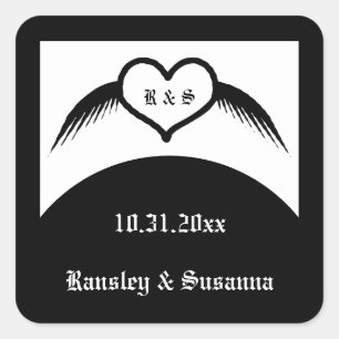 Gothic Wedding Winged Heart Custom Monogrammed Square Sticker