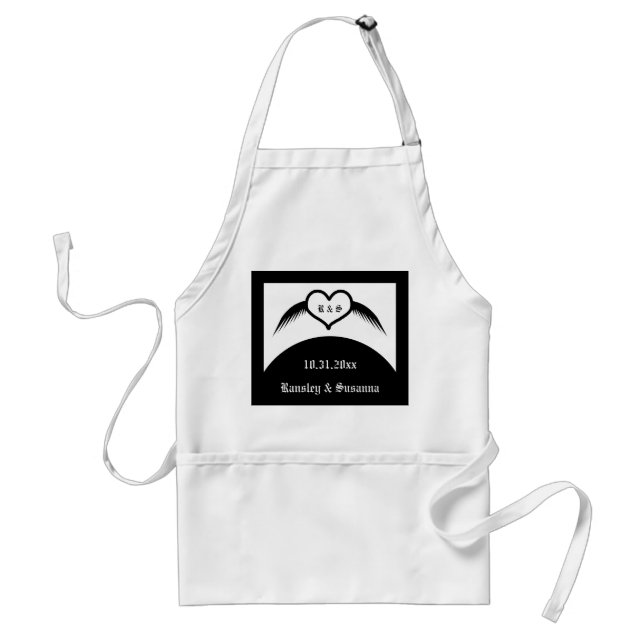 Gothic Wedding Winged Heart Custom Monogrammed Standard Apron (Front)