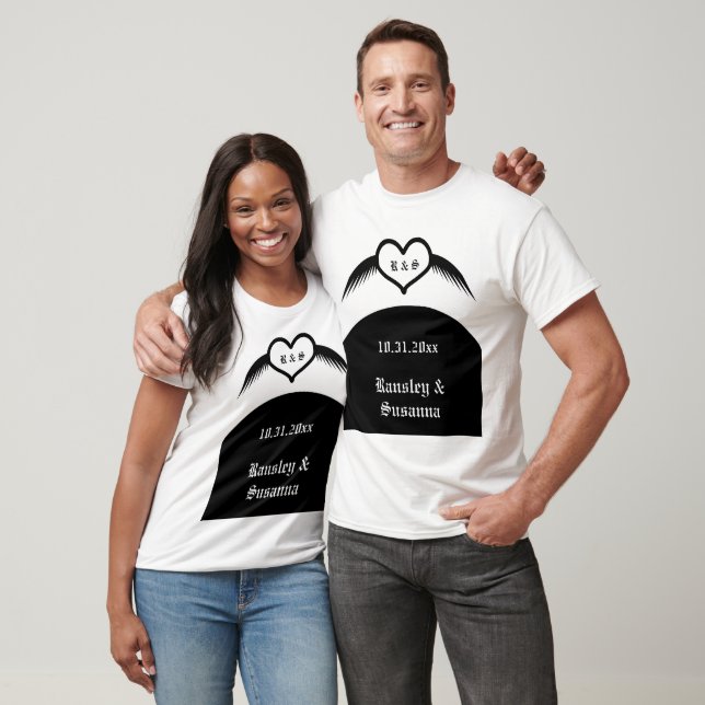 Gothic Wedding Winged Heart Custom Monogrammed T-Shirt (Unisex)