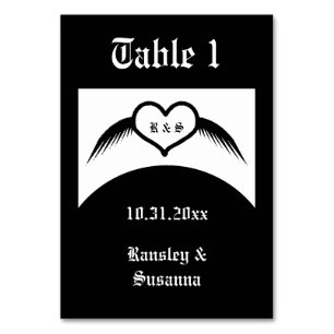 Gothic Wedding Winged Heart Custom Monogrammed Table Number