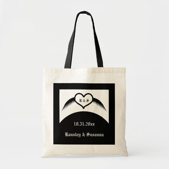 Gothic Wedding Winged Heart Custom Monogrammed Tote Bag (Front)