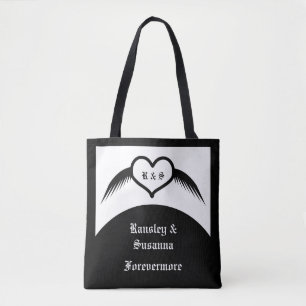 Gothic Wedding Winged Heart Custom Monogrammed Tote Bag
