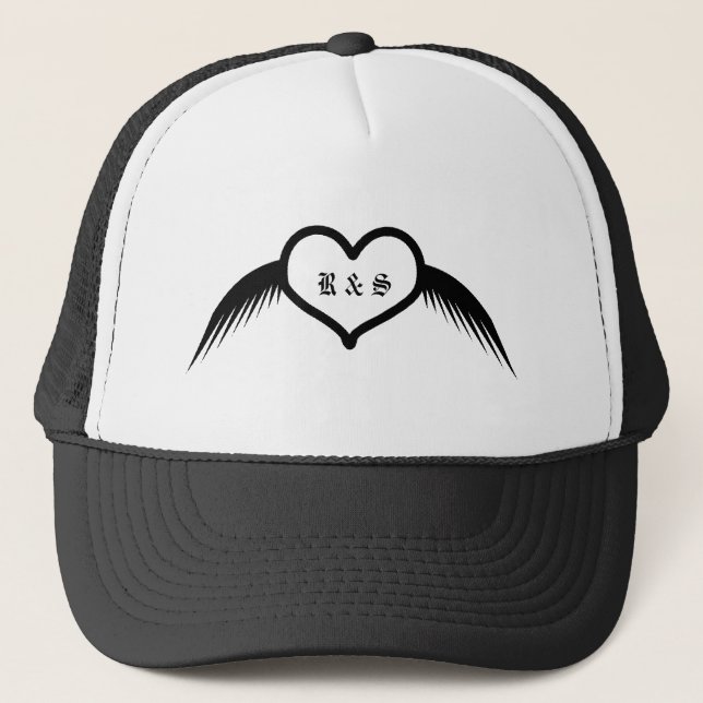Gothic Wedding Winged Heart Custom Monogrammed Trucker Hat (Front)