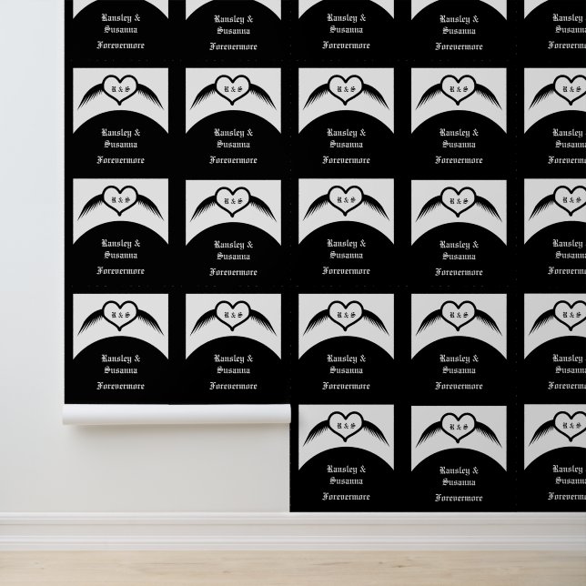 Gothic Wedding Winged Heart Custom Monogrammed Wallpaper (Application)
