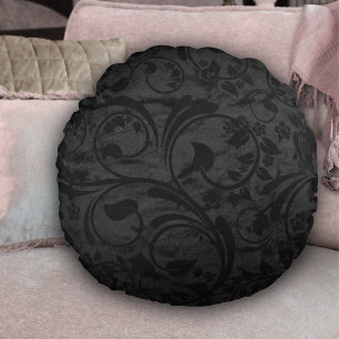 Gothic Whimsy Unveiled: Filigree on Velvet Noir Round Cushion