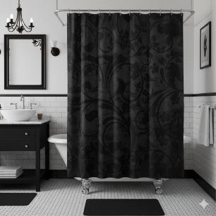 Gothic Whimsy Unveiled: Filigree on Velvet Noir Shower Curtain