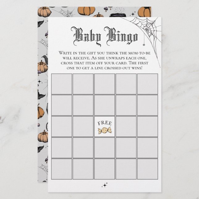 Gothic White Baby Bingo Baby Shower Game (Front/Back)