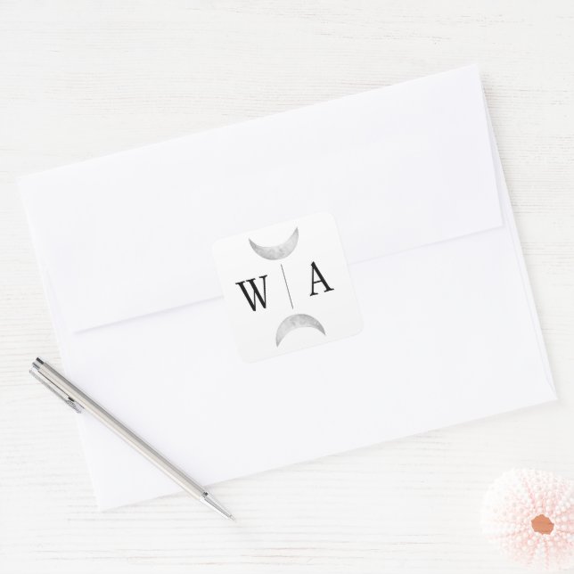 Gothic White Monogram Moon Crest Envelope Seal (Envelope)