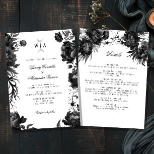 Gothic White Monogram Moon Crest Wedding Details Invitation
