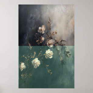 Gothic White Rose Printable Textured Digital Oil Poster