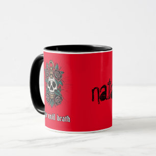 Gothic white skull and red rose Tattoo graphics  Mug