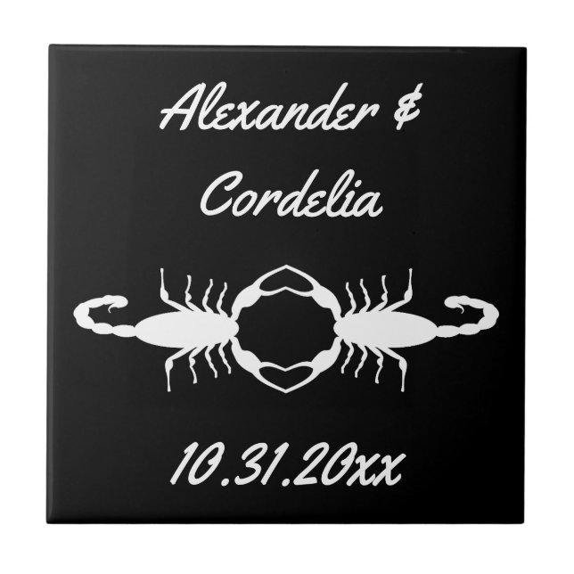 Gothic White Wedding Scorpions Custom Ceramic Tile (Front)