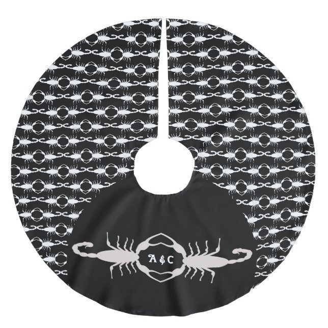 Gothic White Wedding Scorpions Custom Monogrammed Brushed Polyester Tree Skirt (Front)