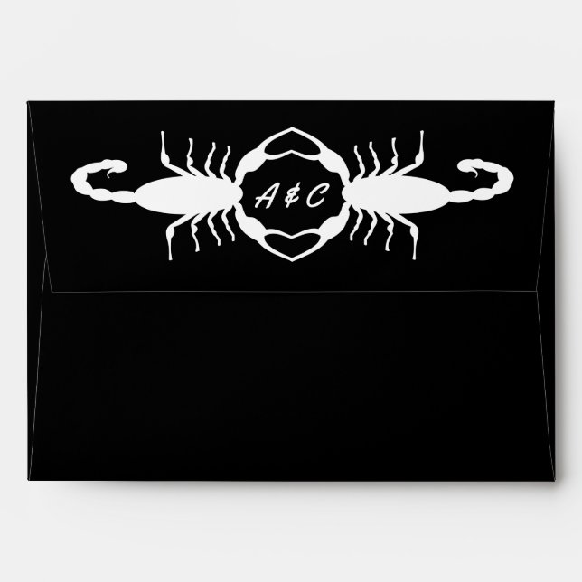 Gothic White Wedding Scorpions Custom Monogrammed Envelope (Back (Top Flap))