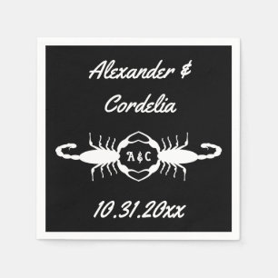 Gothic White Wedding Scorpions Custom Monogrammed Napkin