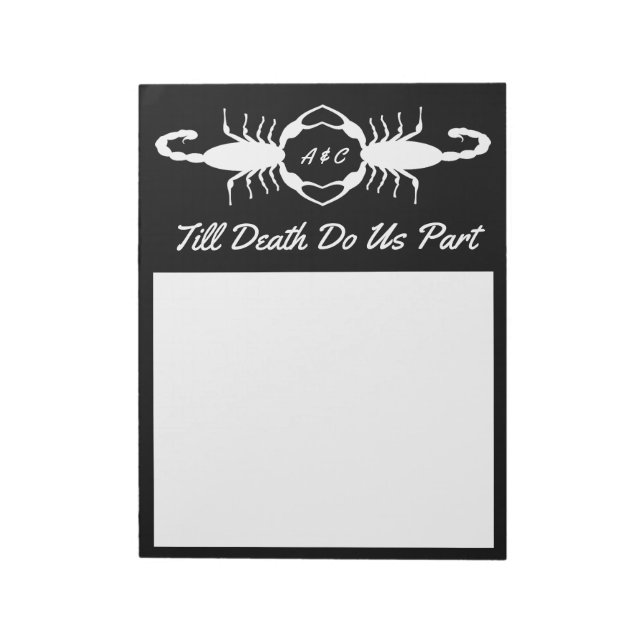 Gothic White Wedding Scorpions Custom Monogrammed Notepad (Rotated)