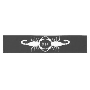 Gothic White Wedding Scorpions Custom Monogrammed Short Table Runner