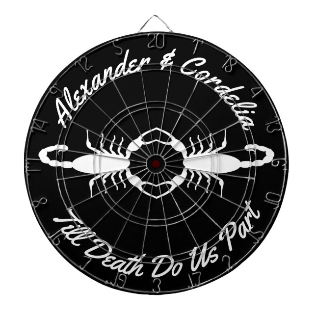 Gothic White Wedding Scorpions Custom Names Dartboard (Front)