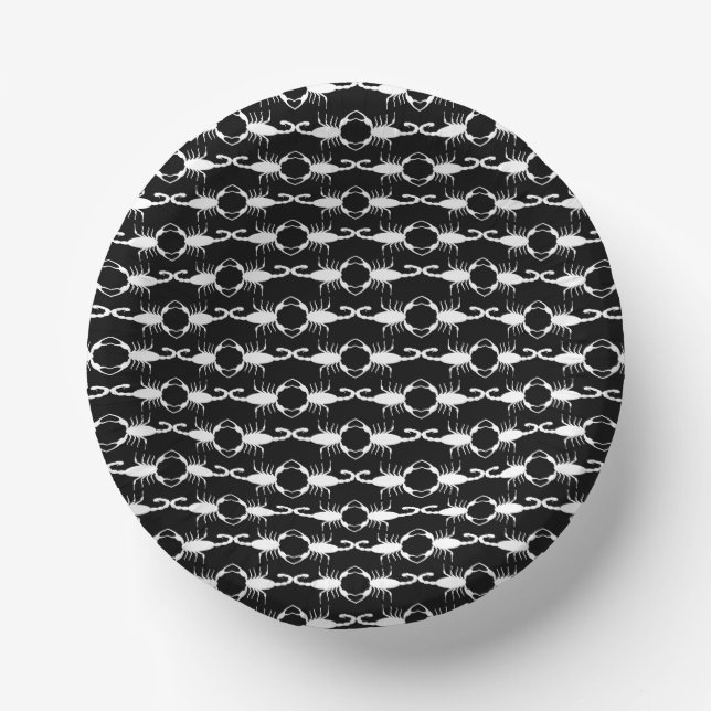 Gothic White Wedding Scorpions Patterned Paper Plate (Front)