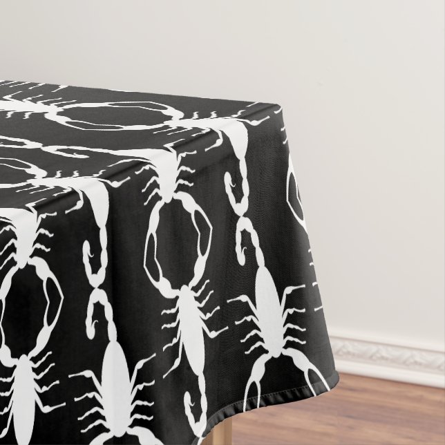 Gothic White Wedding Scorpions Patterned Tablecloth (In Situ)