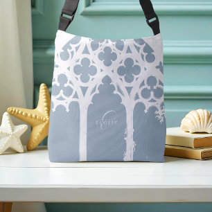 Gothic Window Classic Elegant Typography Blue Grey Crossbody Bag