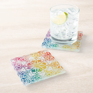 Gothic Window Rainbow Pride Glass Coaster
