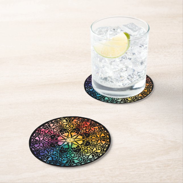Gothic Window Rainbow Pride Round Paper Coaster (Insitu)