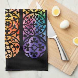 Gothic Window Rainbow Pride Tea Towel