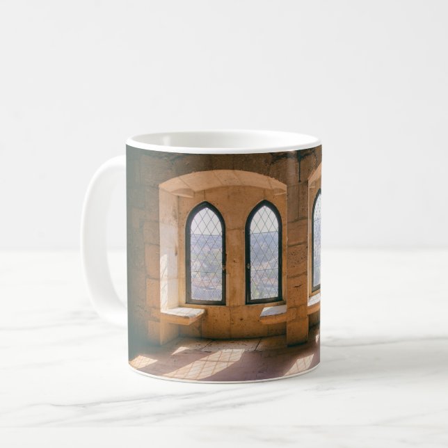Gothic windows in Leiria Castle Palatial Residence Coffee Mug (Front Left)