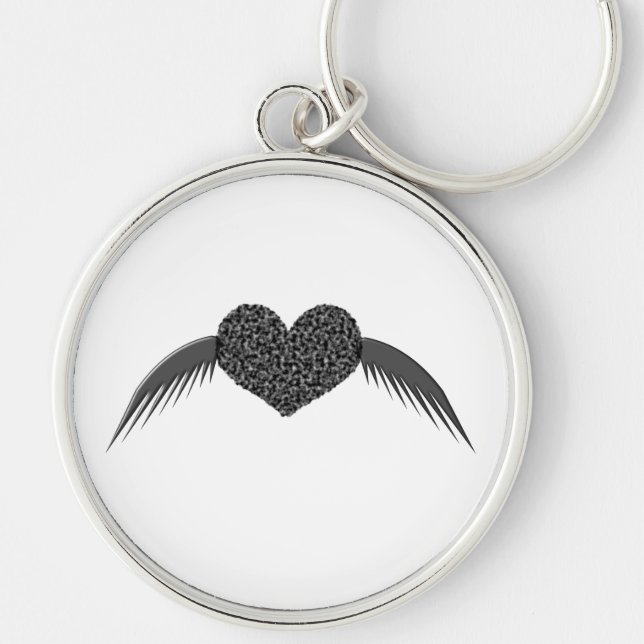 Gothic Winged Love Heart Keychain (Front)