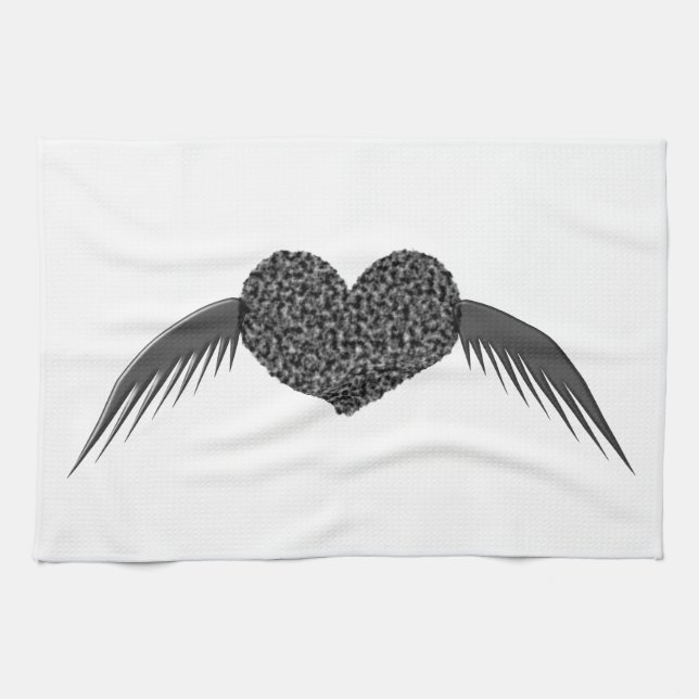 Gothic Winged Love Heart Kitchen Towel (Horizontal)