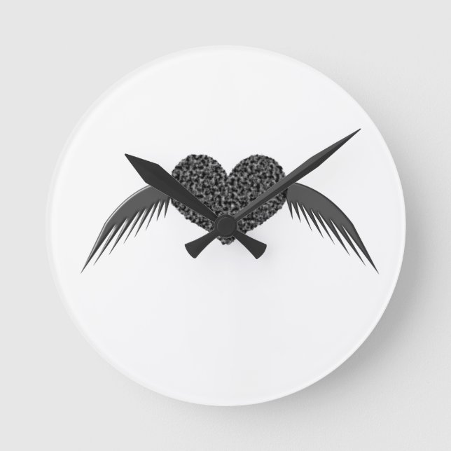 Gothic Winged Love Heart Wall Clock (Front)