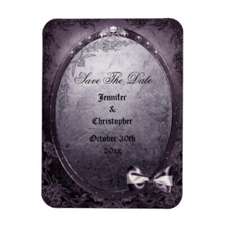 Gothic Winged Skull Purple Save The Date Wedding Magnet