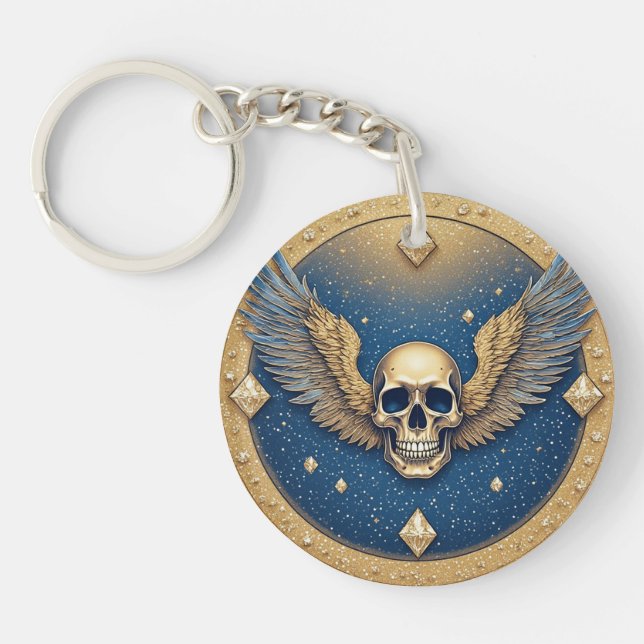☠️ Gothic Winged Skull Symbol For Motorcycle Fans  Key Ring (Front)