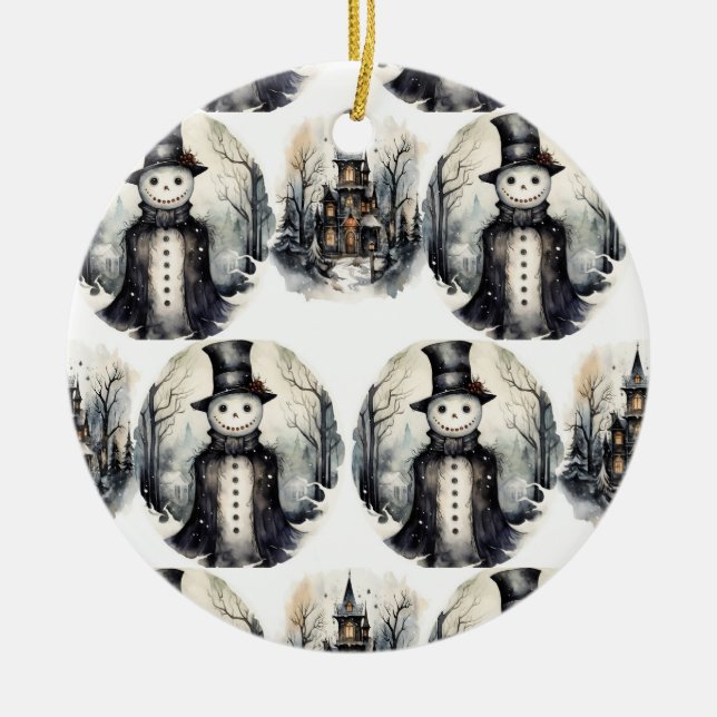 Gothic winter snowman ceramic ornament (Front)