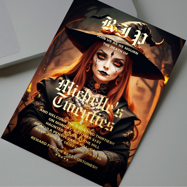 Gothic Witch 30th Birthday Adult Halloween Party (Gothic Witch 20th 30th 40th 50th Birthday Adult Halloween Party Foil Invitation
)