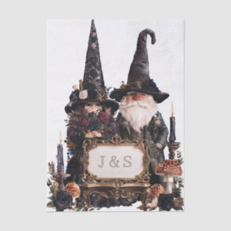 Gothic Witch and Wizard Gnomes with Initials Tissue Paper