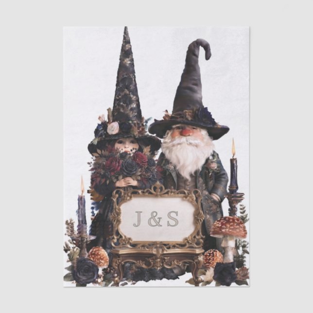 Gothic Witch and Wizard Gnomes with Initials Tissue Paper (Front)