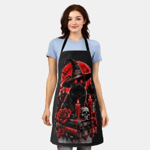Gothic Witch Black Cat Halloween Skull Candle Desi Apron