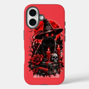 Gothic Witch Black Cat Halloween Skull Candle Desi iPhone 16 Case