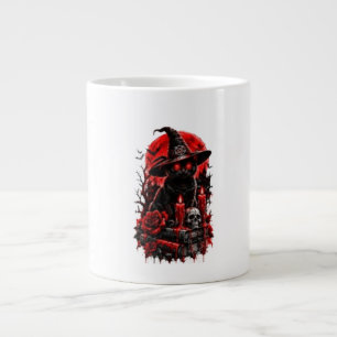 Gothic Witch Black Cat Halloween Skull Candle Desi Large Coffee Mug