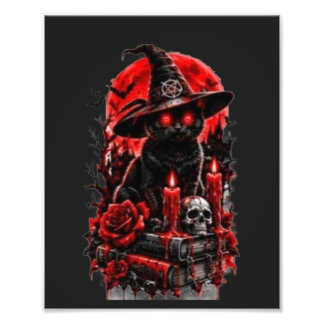 Gothic Witch Black Cat Halloween Skull Candle Desi Photo Print