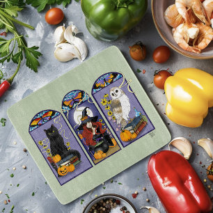 Gothic Witch Black Cat Owl Halloween Art Nouveau Cutting Board
