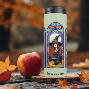 Gothic Witch Black Cat Owl Halloween Art Nouveau  Thermal Tumbler