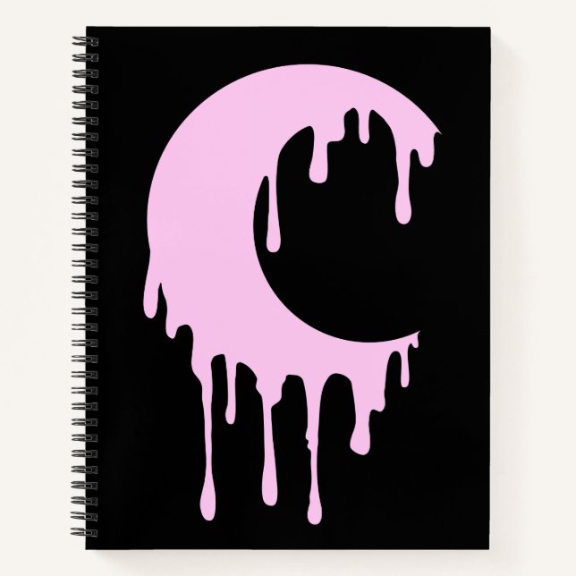 Gothic Witch Black Pink Dripping Moon Silhouette Notebook (Front)