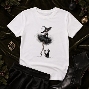 Gothic Witch & Cat – Dark Feminine Witchcore Art T-Shirt